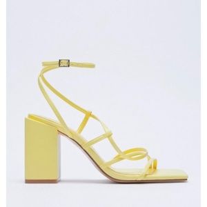 ZARA • Yellow Square Toe Strappy Heeled Sandals, 6